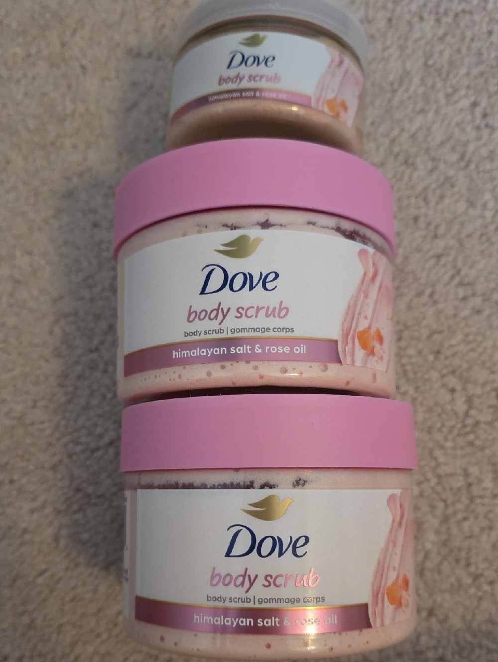 NWT DOVE Body Scrub Himalayan Salt & Rose Oil BUNDLE